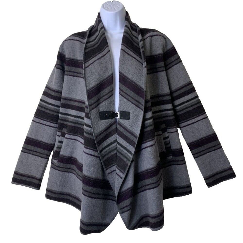 Savile Row Wool Blend Gray Tweed Pockets Belted Buckle Cape Coat Women's Size M